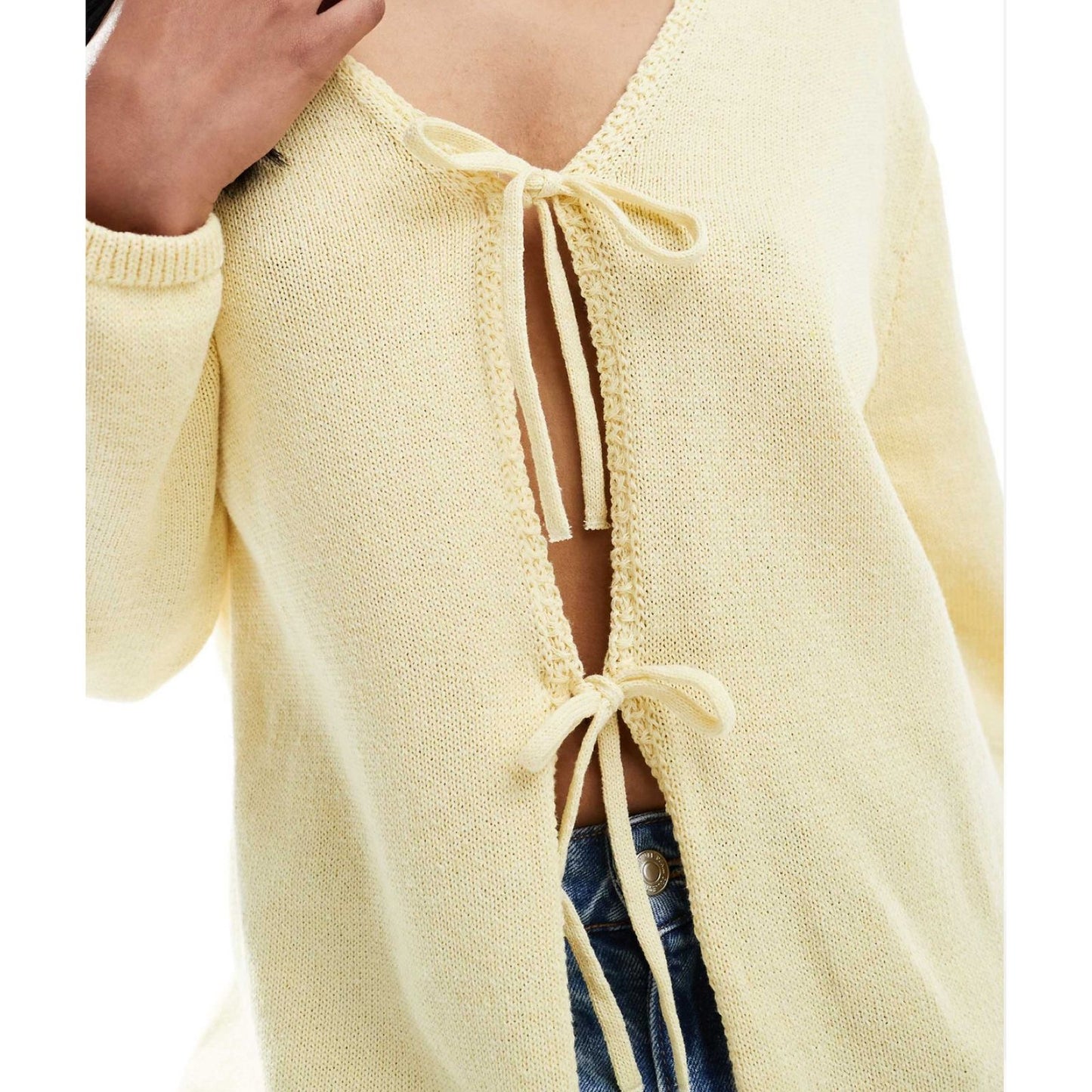 Cardigan con Escote Tejido y Lazos
