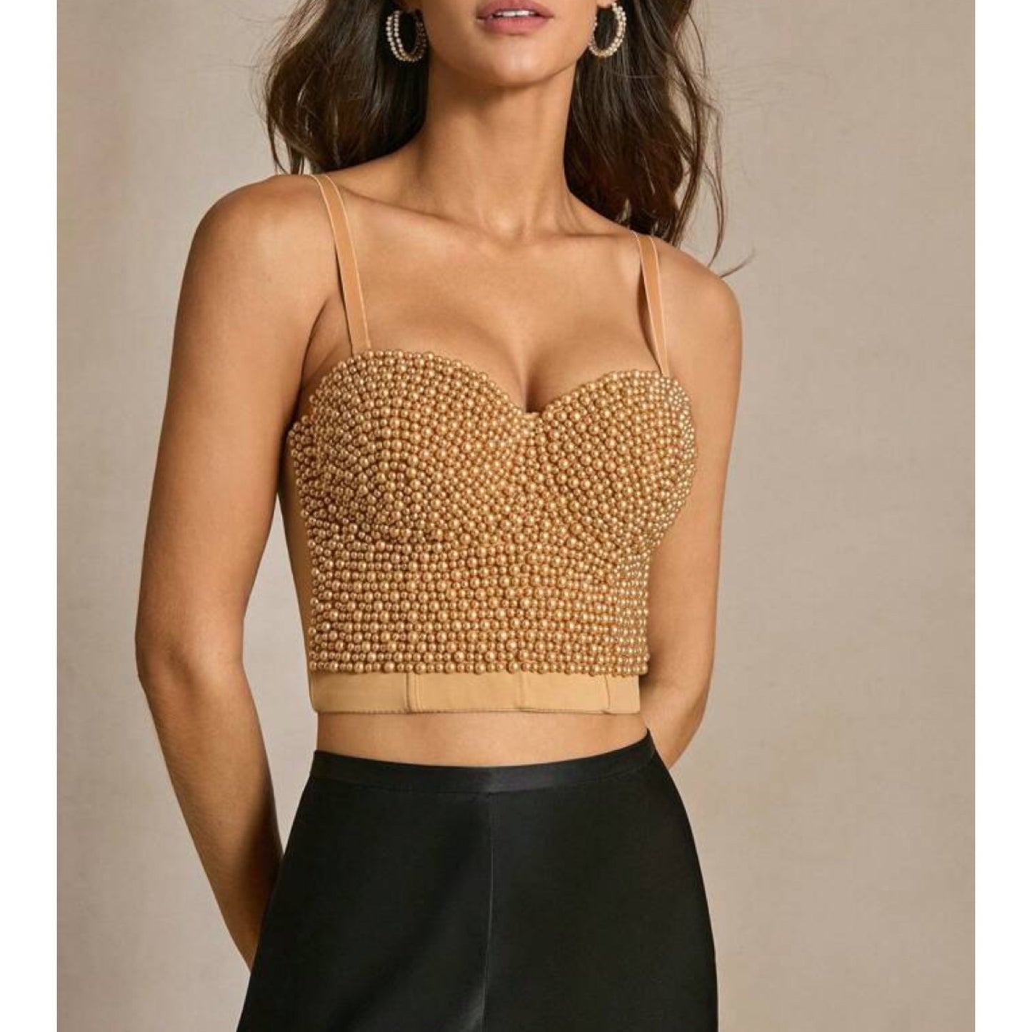 Top Corset con Apliques de Perlas