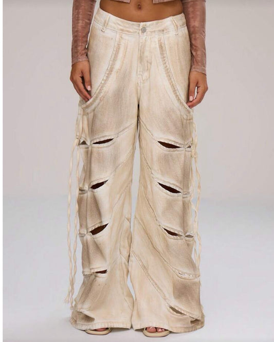 Pantalón Wide Leg con Cortes y Cordones Laterales  VM