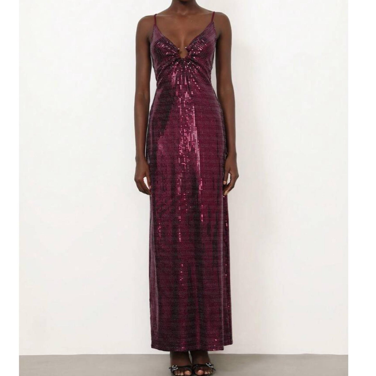 Vestido Maxi de Tiras en Lentejuela Disco
