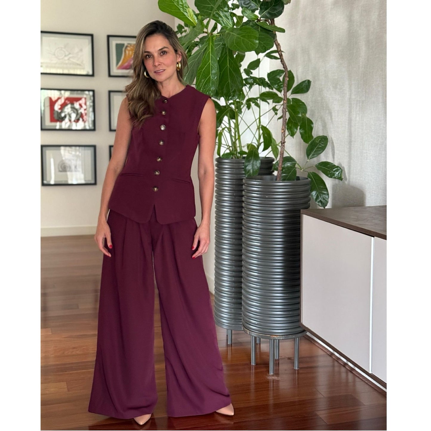 Set Top y Pantalon Burgundy Cs