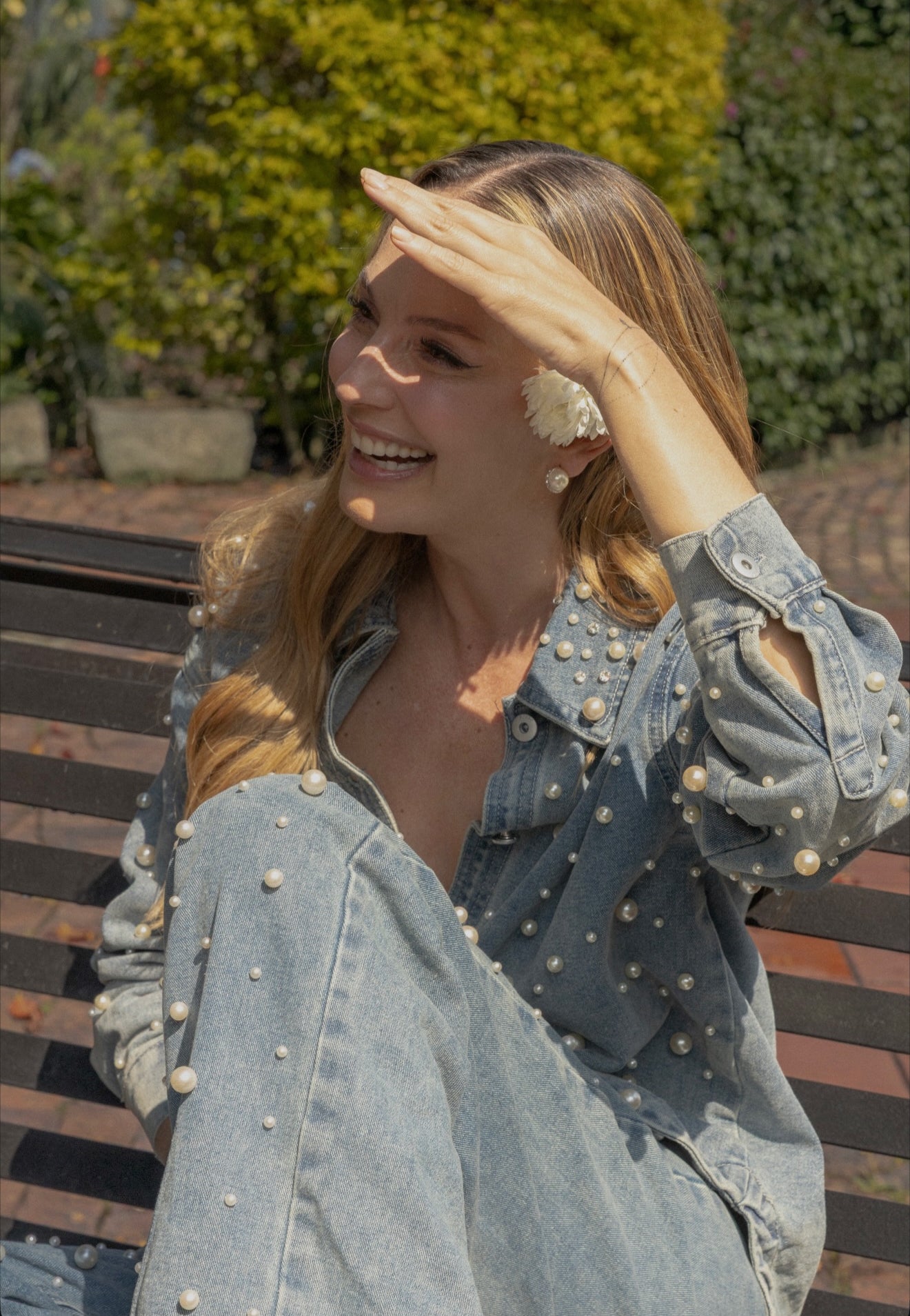 Set camisa y Jean denim con Perlas Mc