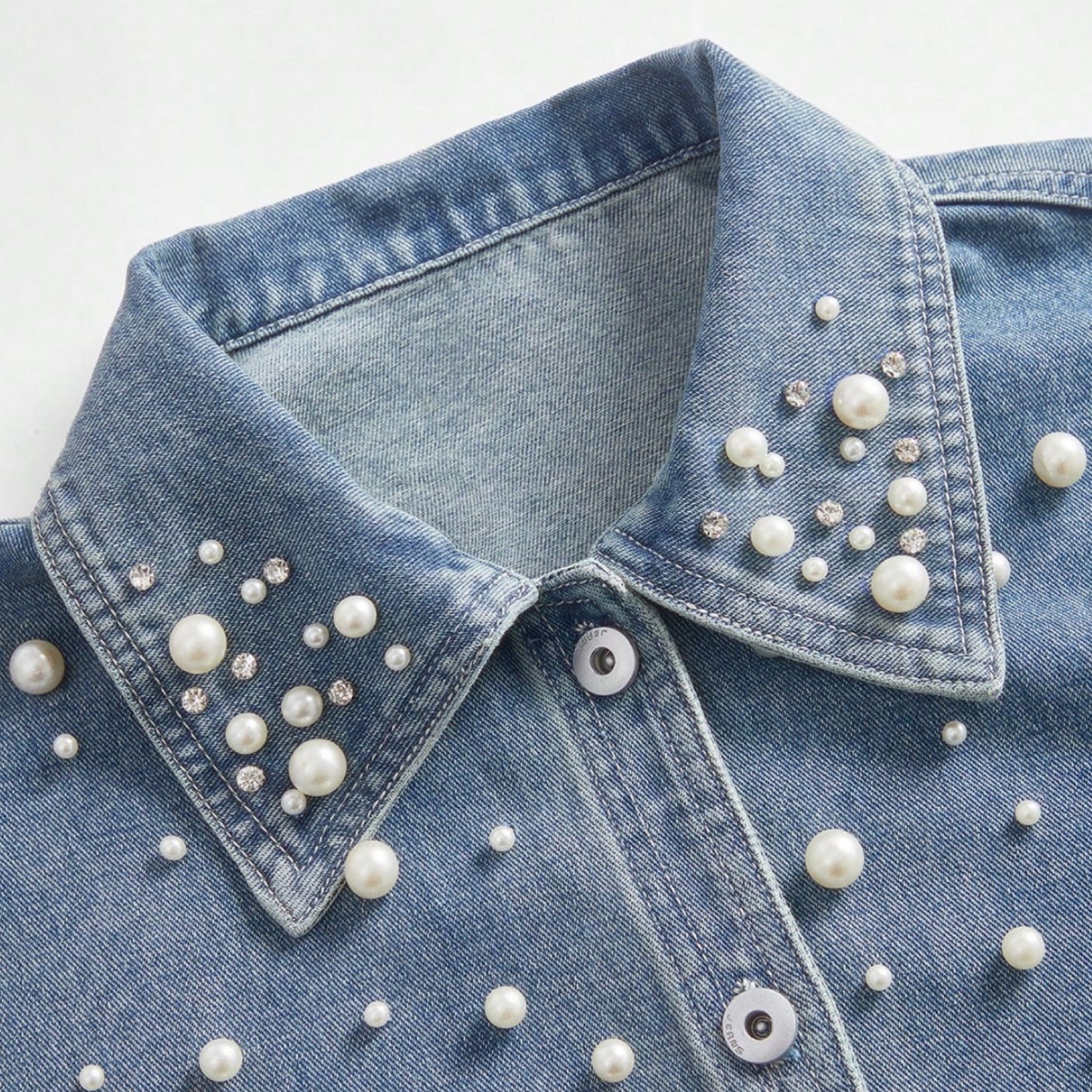 Set camisa y Jean denim con Perlas Mc