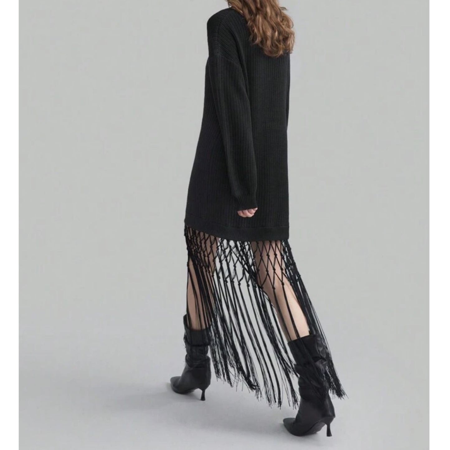Vestido Tipo Sweater Tejido con Flecos
