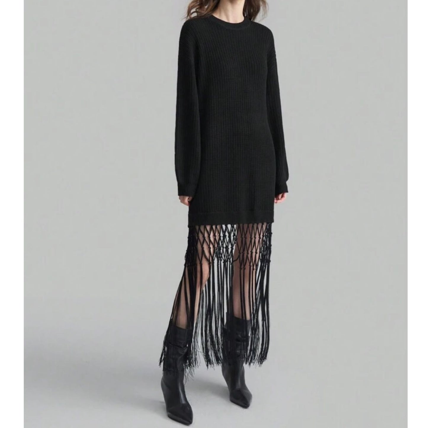Vestido Tipo Sweater Tejido con Flecos