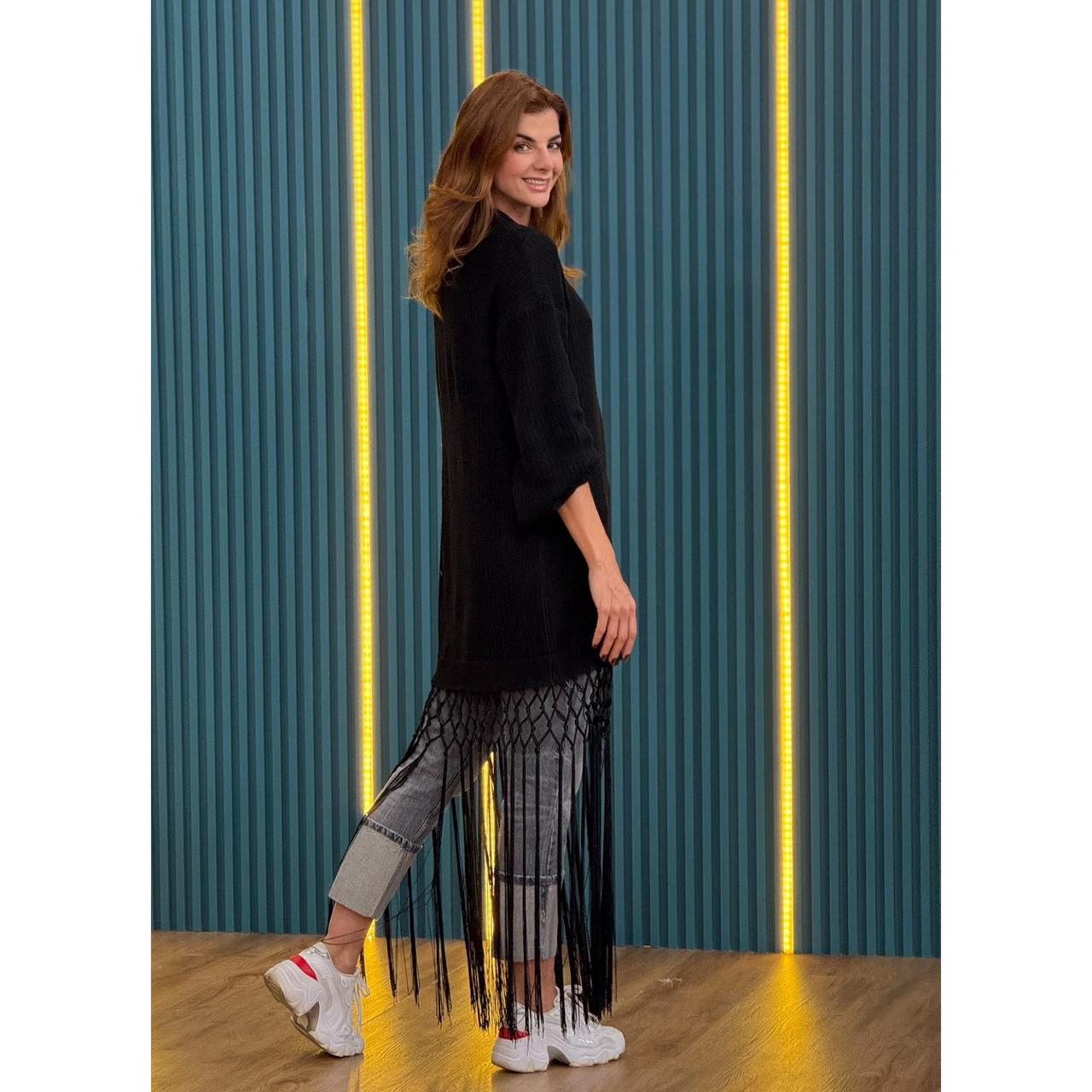Vestido Tipo Sweater Tejido con Flecos
