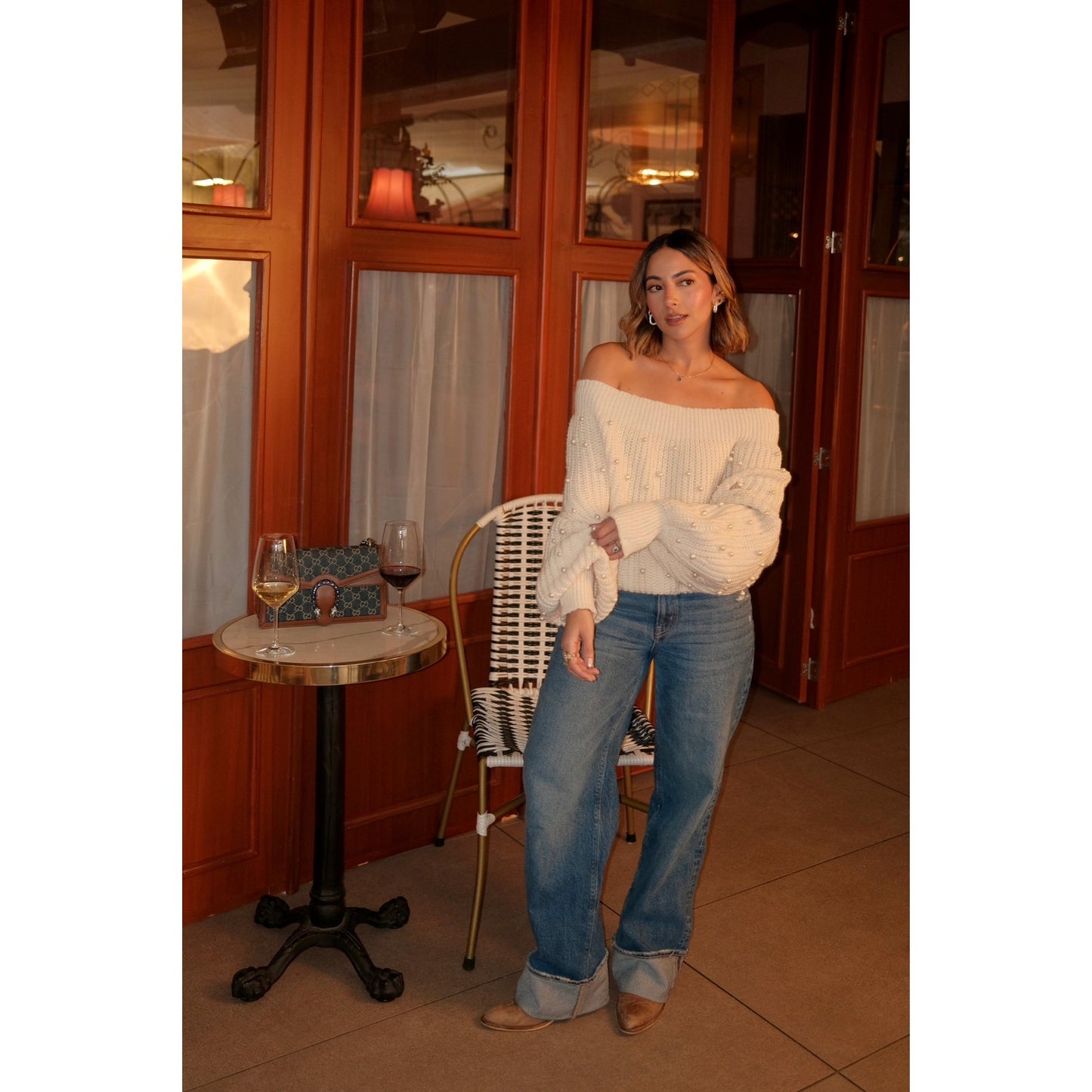 Sweater Cuello Barco Recamado en Perlas