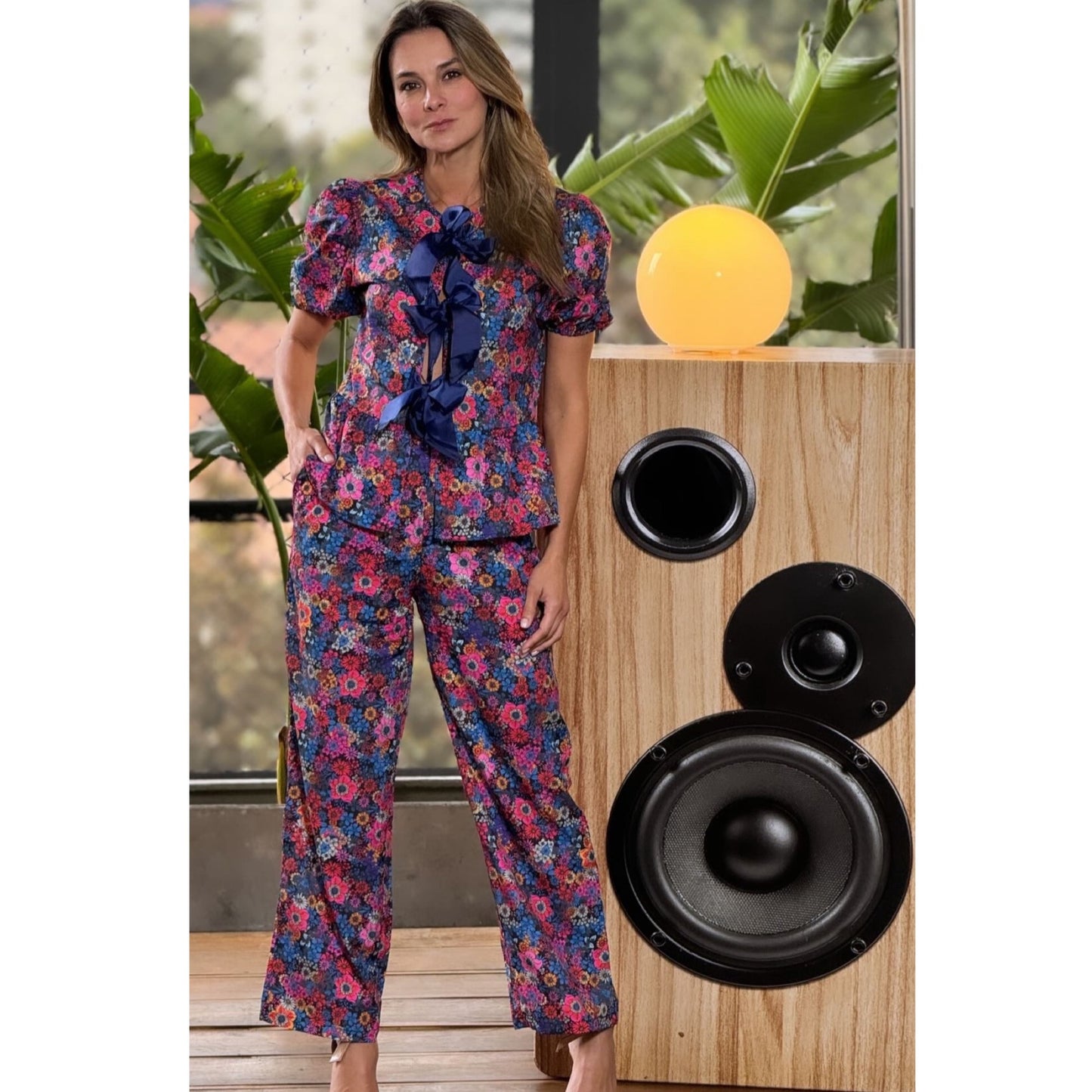 Printed Bow Top and Pants Set