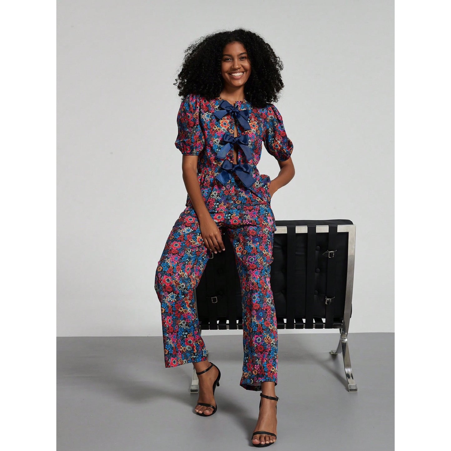 Printed Bow Top and Pants Set