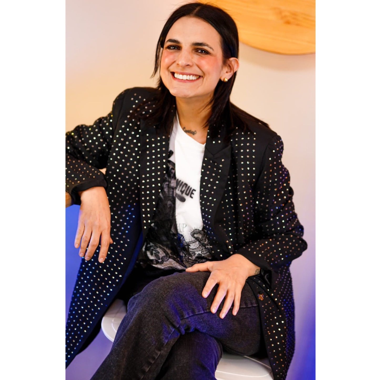 Blazer con Detalles de Taches Glitter
