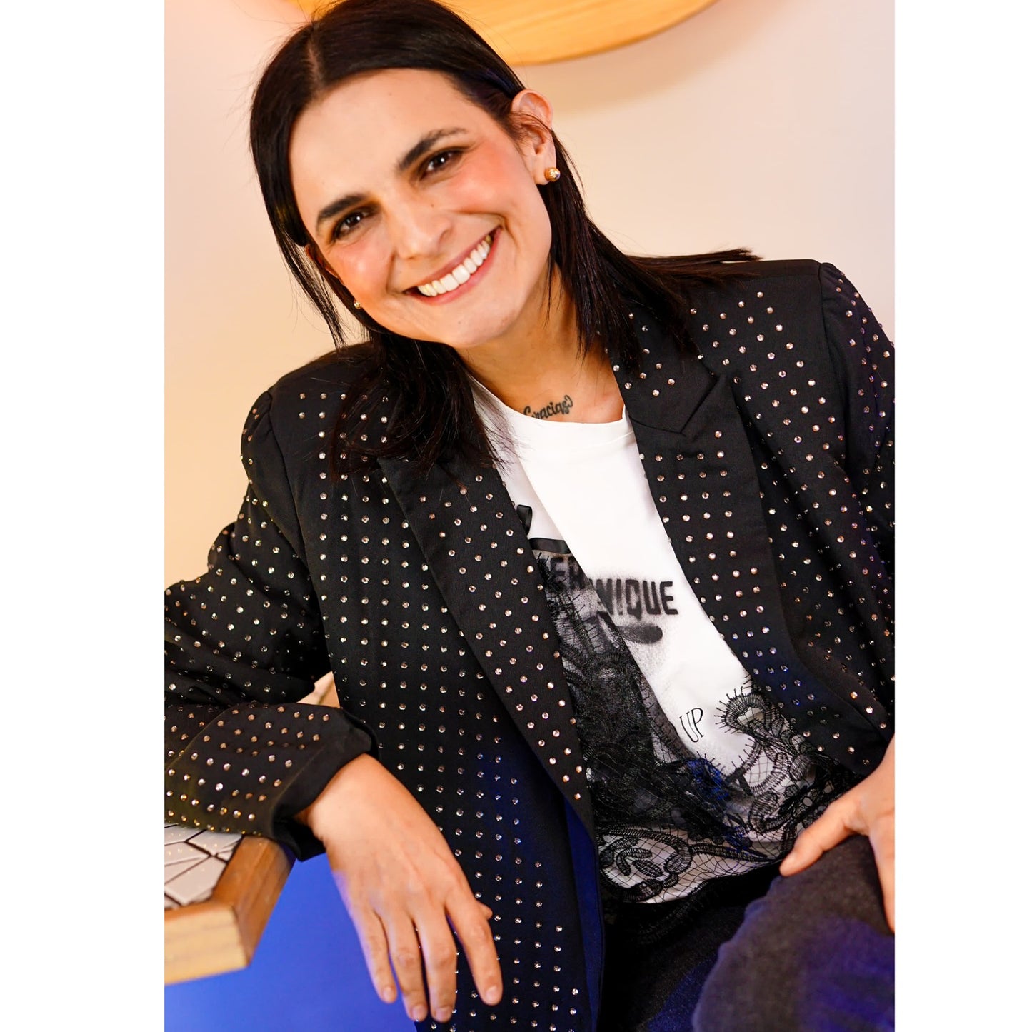 Blazer con Detalles de Taches Glitter