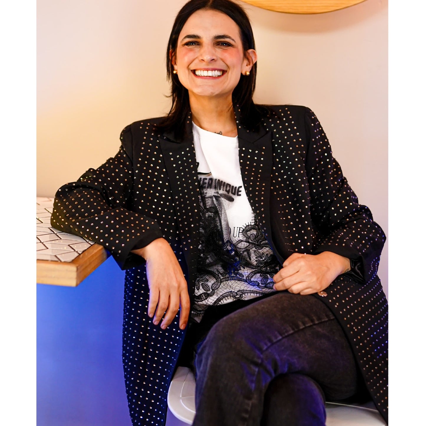 Blazer con Detalles de Taches Glitter