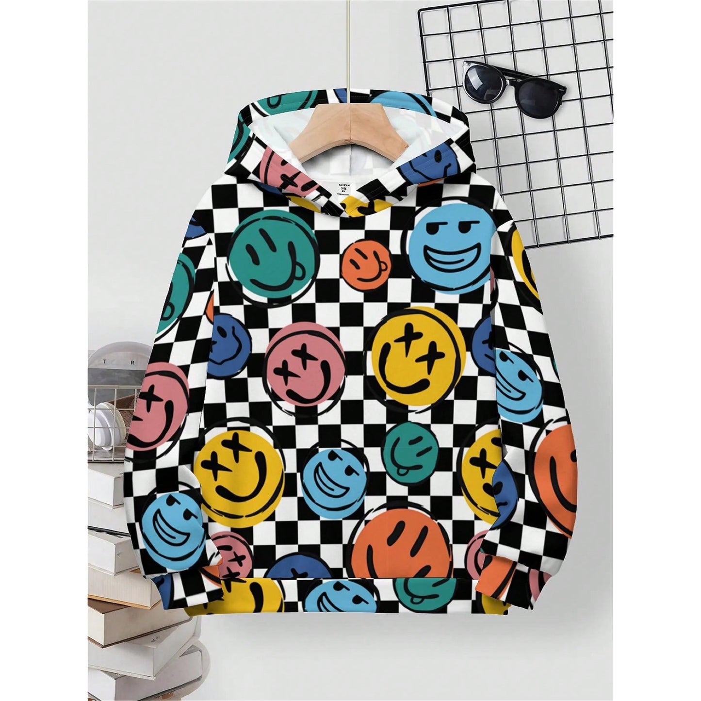 Hoodie Caritas Multicolor con Estampado de Cuadros