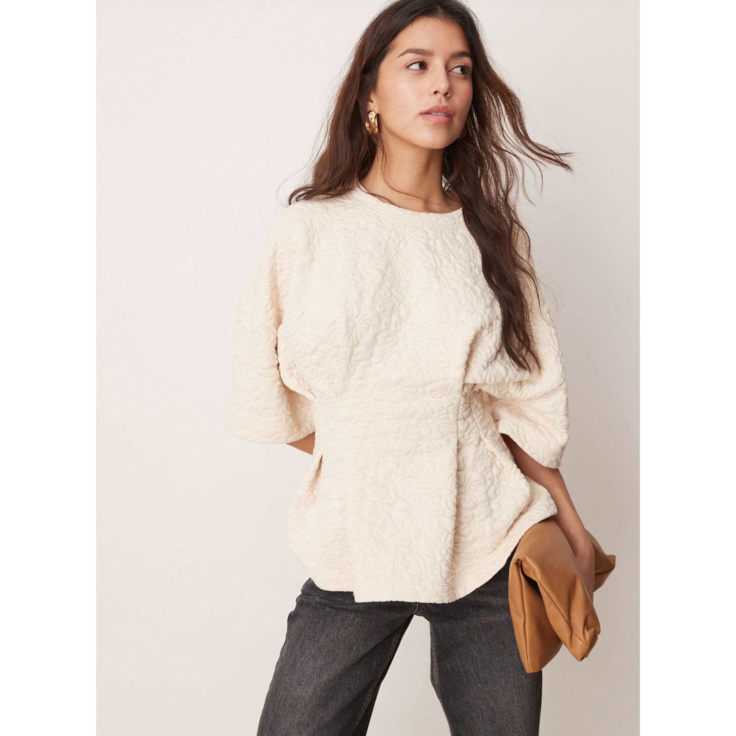 Top Peplum Jacquard en Crema