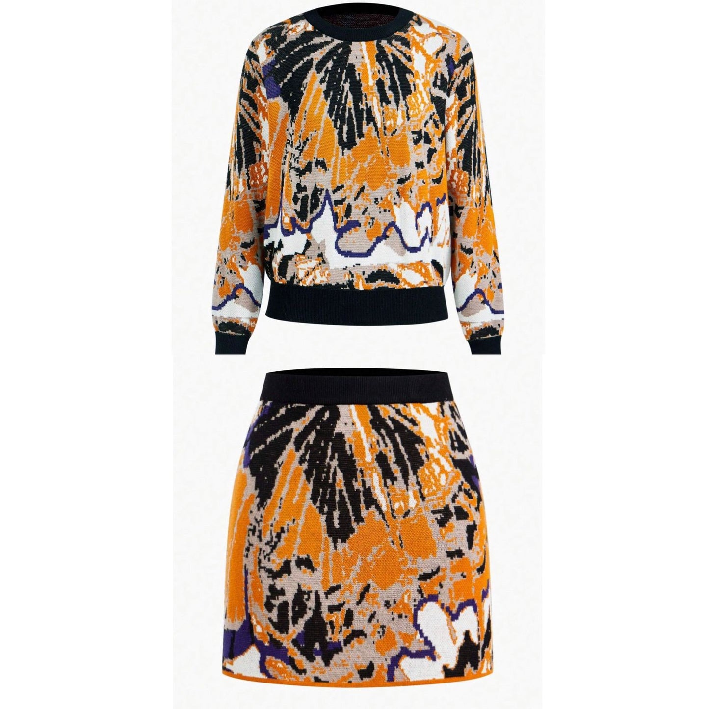 Set Sweater y Falda Tejida con Estampado