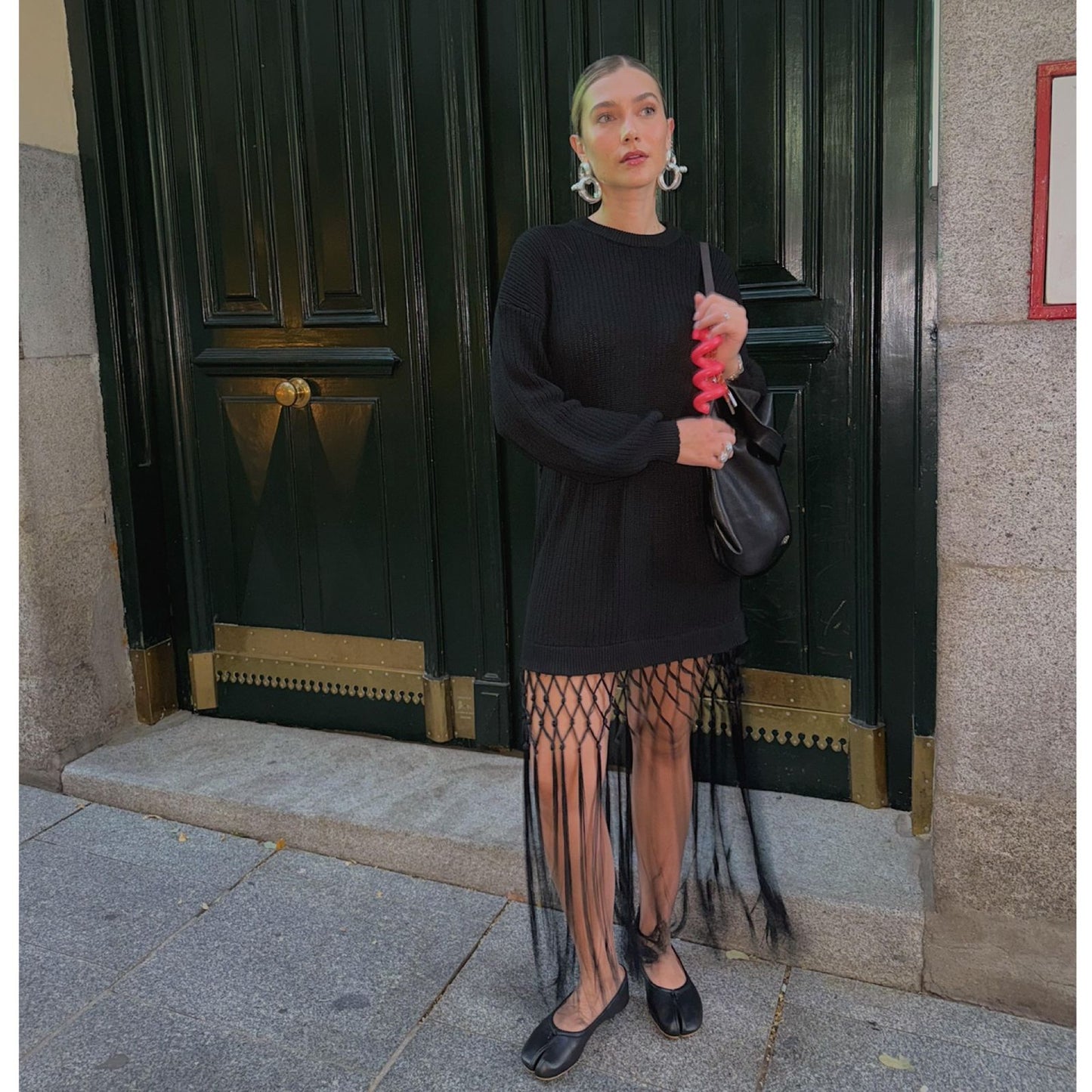 Vestido Tipo Sweater Tejido con Flecos