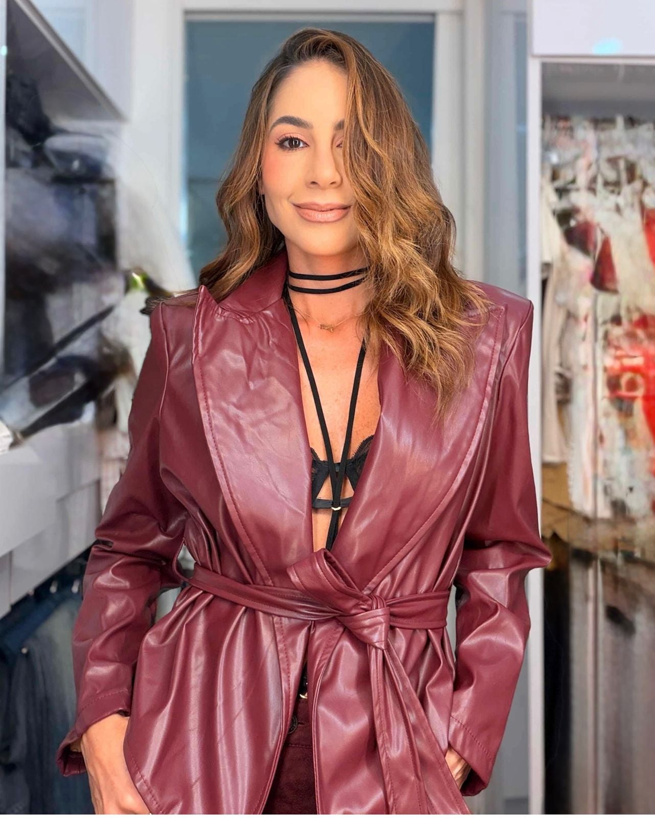 Blazer - Chaqueta en Imitación de Cuero con Cinturón