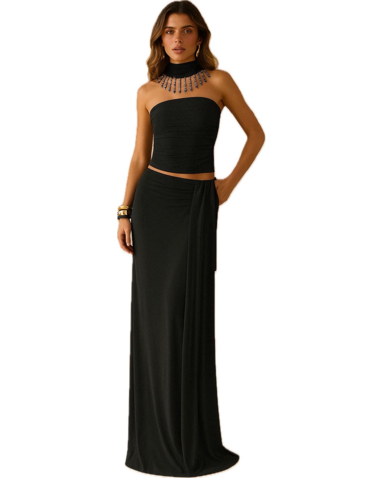 Set Top, Falda y Collar Tipo Bufanda Vm