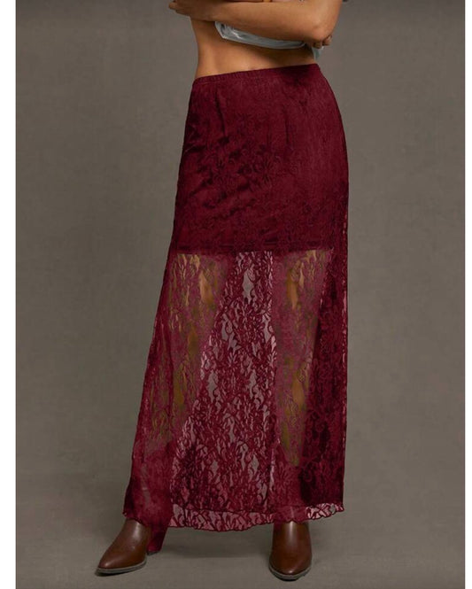 Maxi Falda en Encaje con Transparencia  Vm