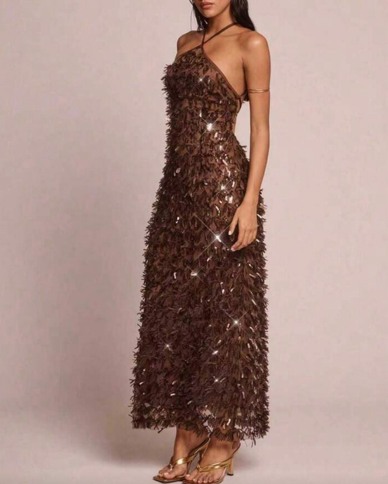 Maxi Vestido en Lentejuela con Espalda Descubierta Vm