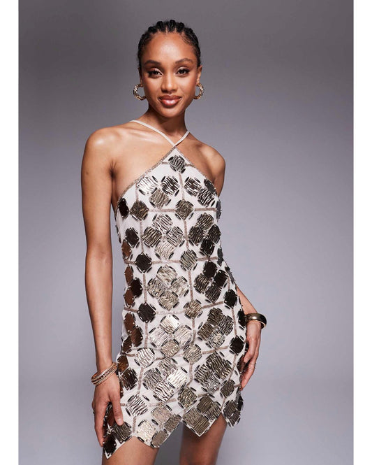 Vestido Halter con Apliques Vm