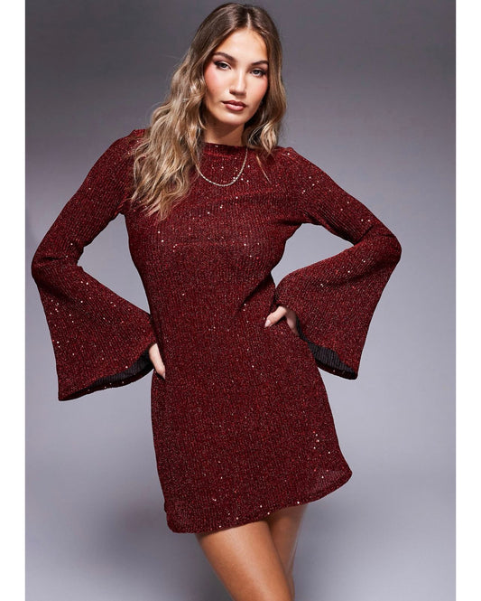 Vestido mini Brillante con Mangas Acampanadas Vm