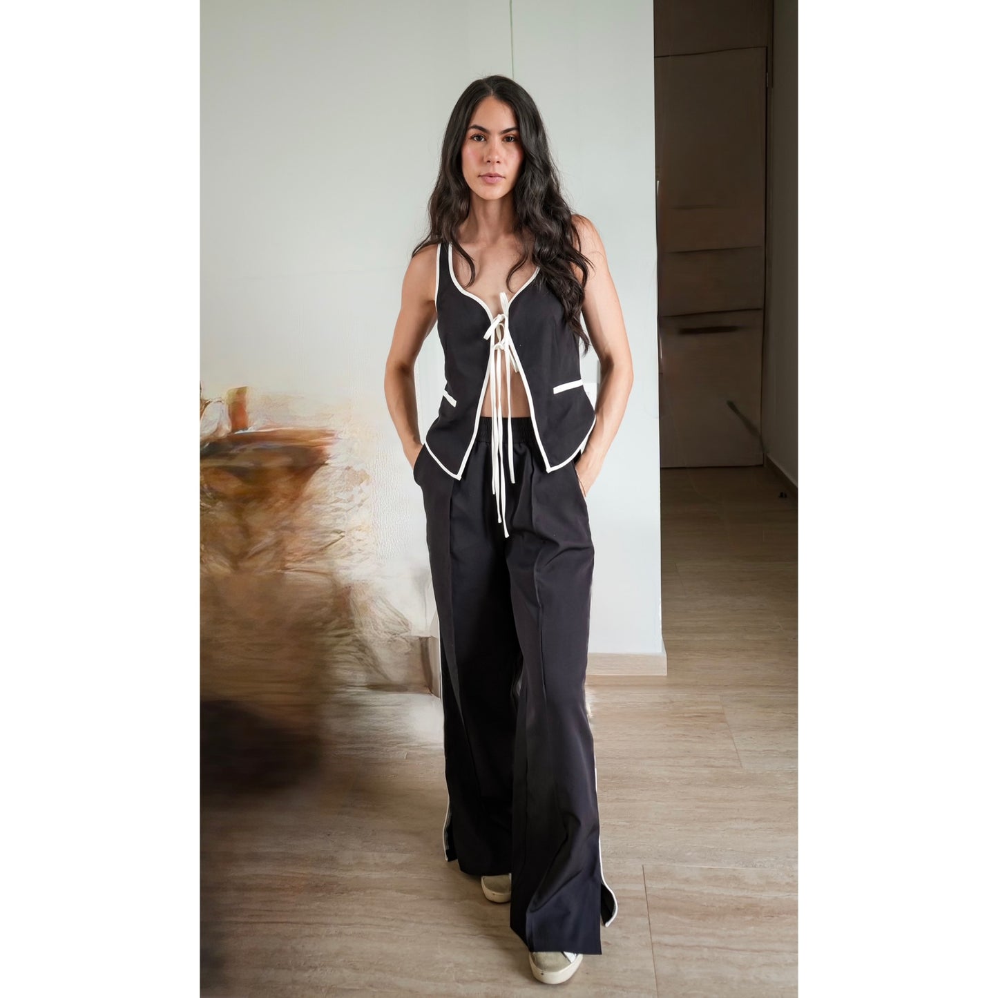 Set Top Tipo Chaleco con Lazos y Pantalón Mc