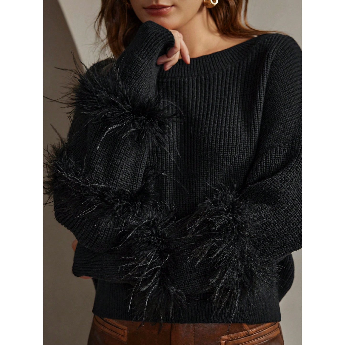 Sweater de Punto con Detalles de Pelos