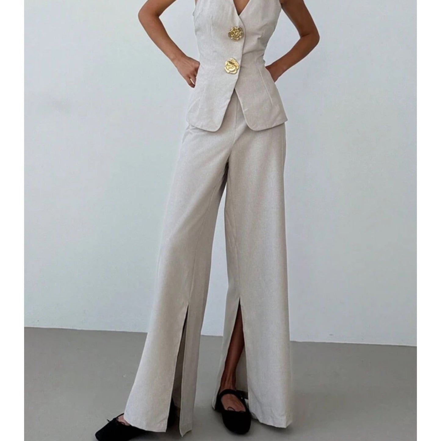 Set Top with Flower Buttons and Pants Rs