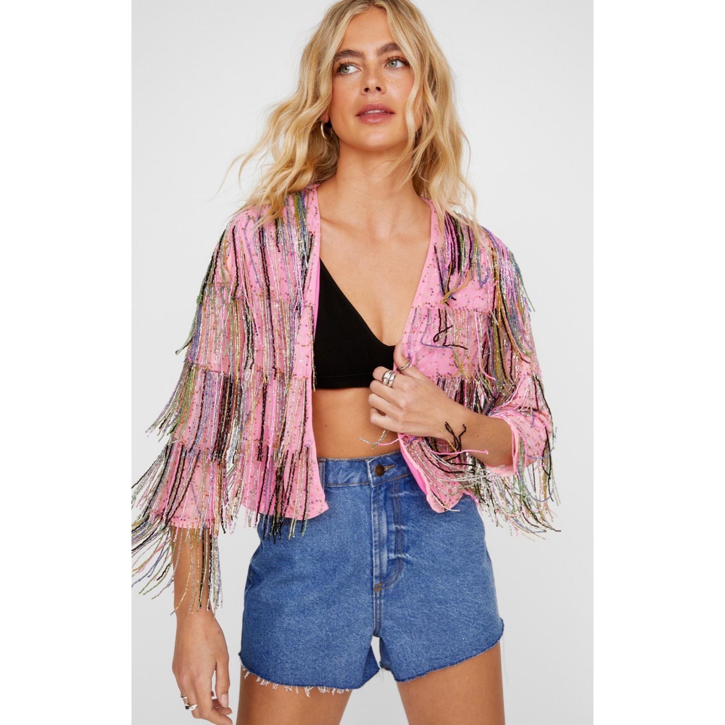 Cardigan with Glitter and Fringe