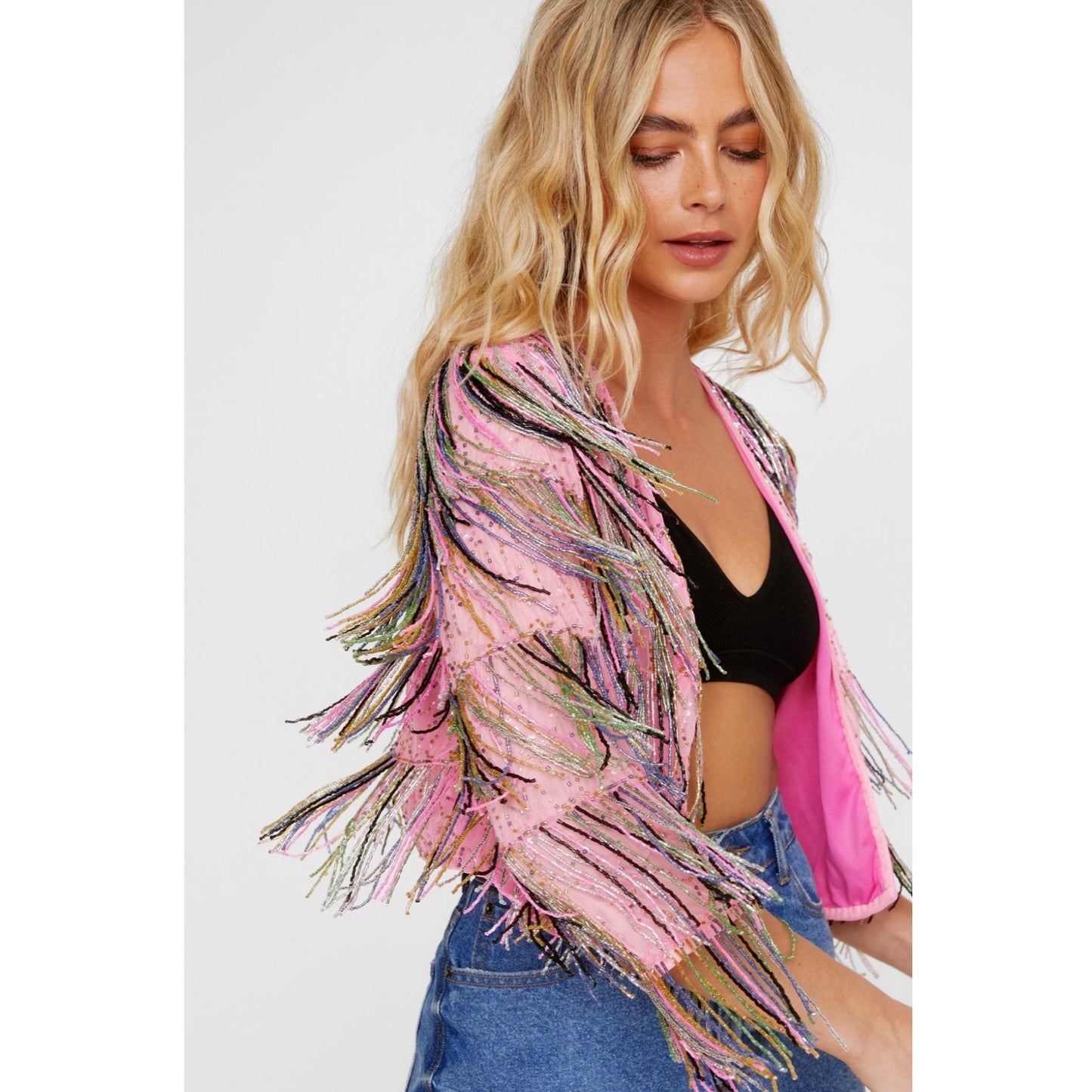 Cardigan with Glitter and Fringe