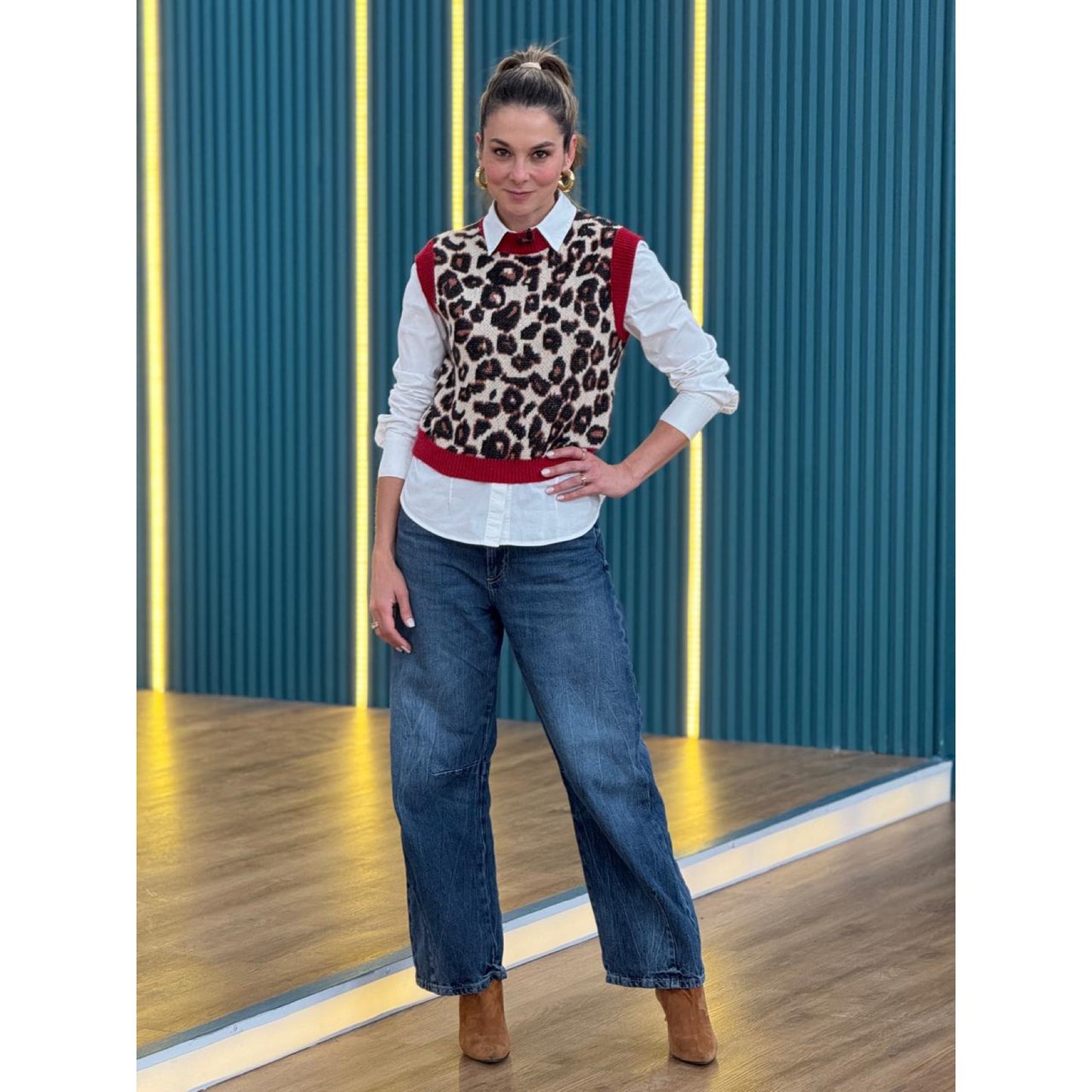 Chaleco Tejido con Estampado Animal Print