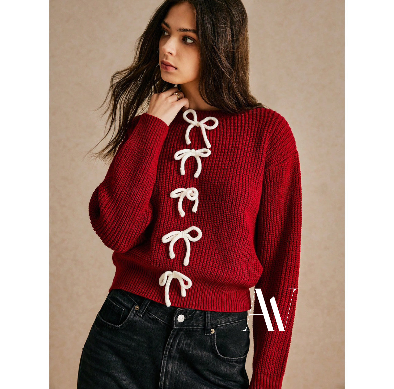 Sweater Velvet con Detalles de Lazos Blancos
