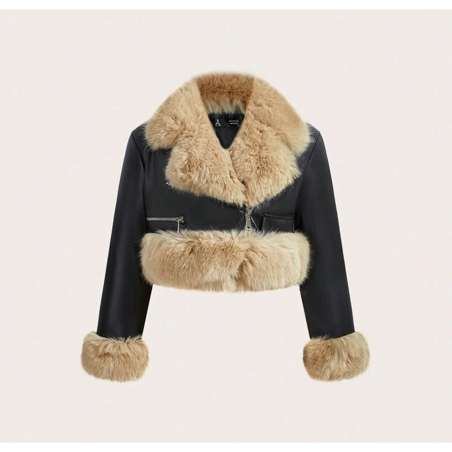 Chaqueta Cropped de Cuero con Detalles en Pelo