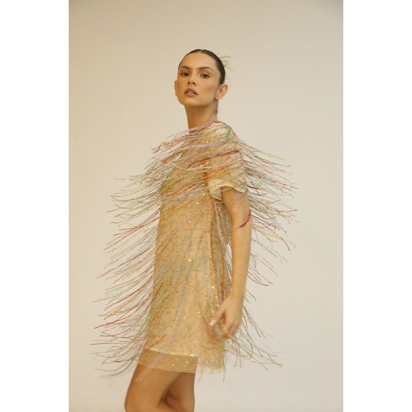 Vestido Glitter con Flecos