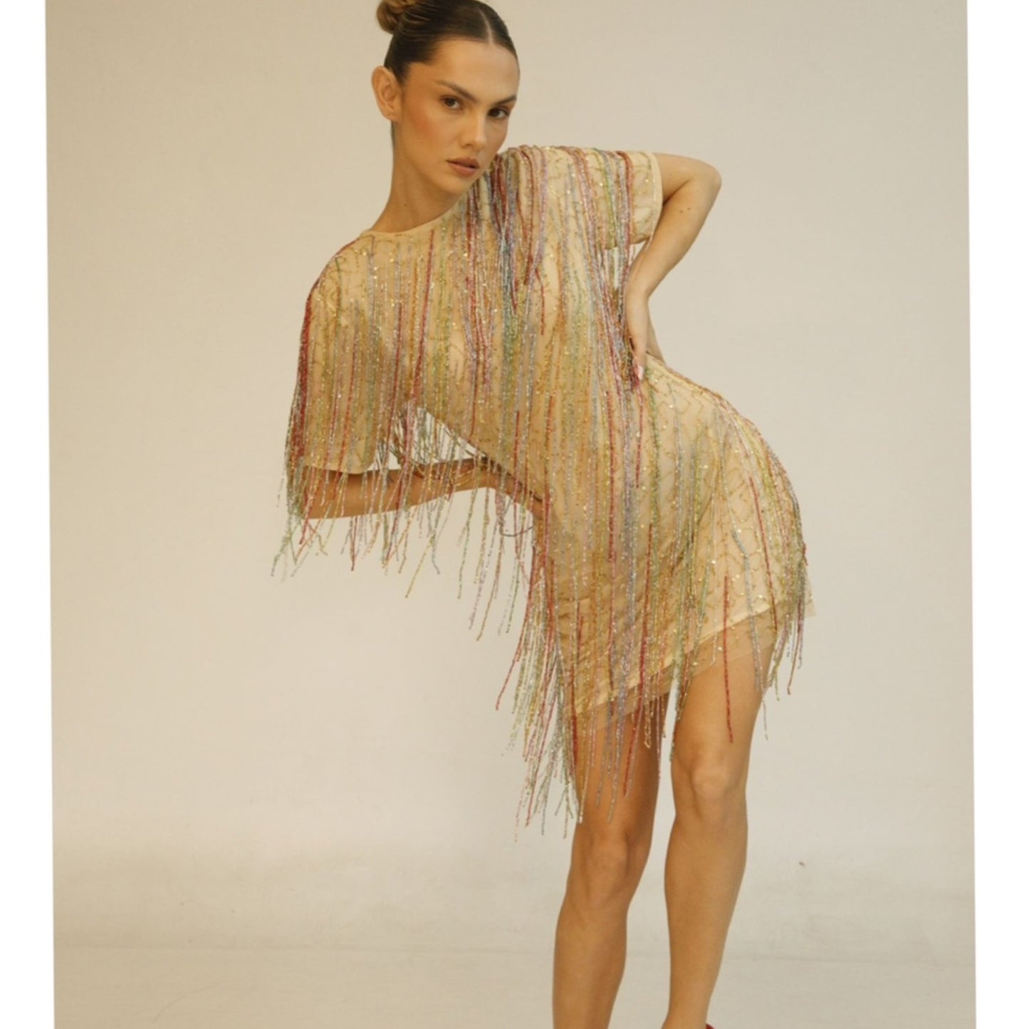Vestido Glitter con Flecos