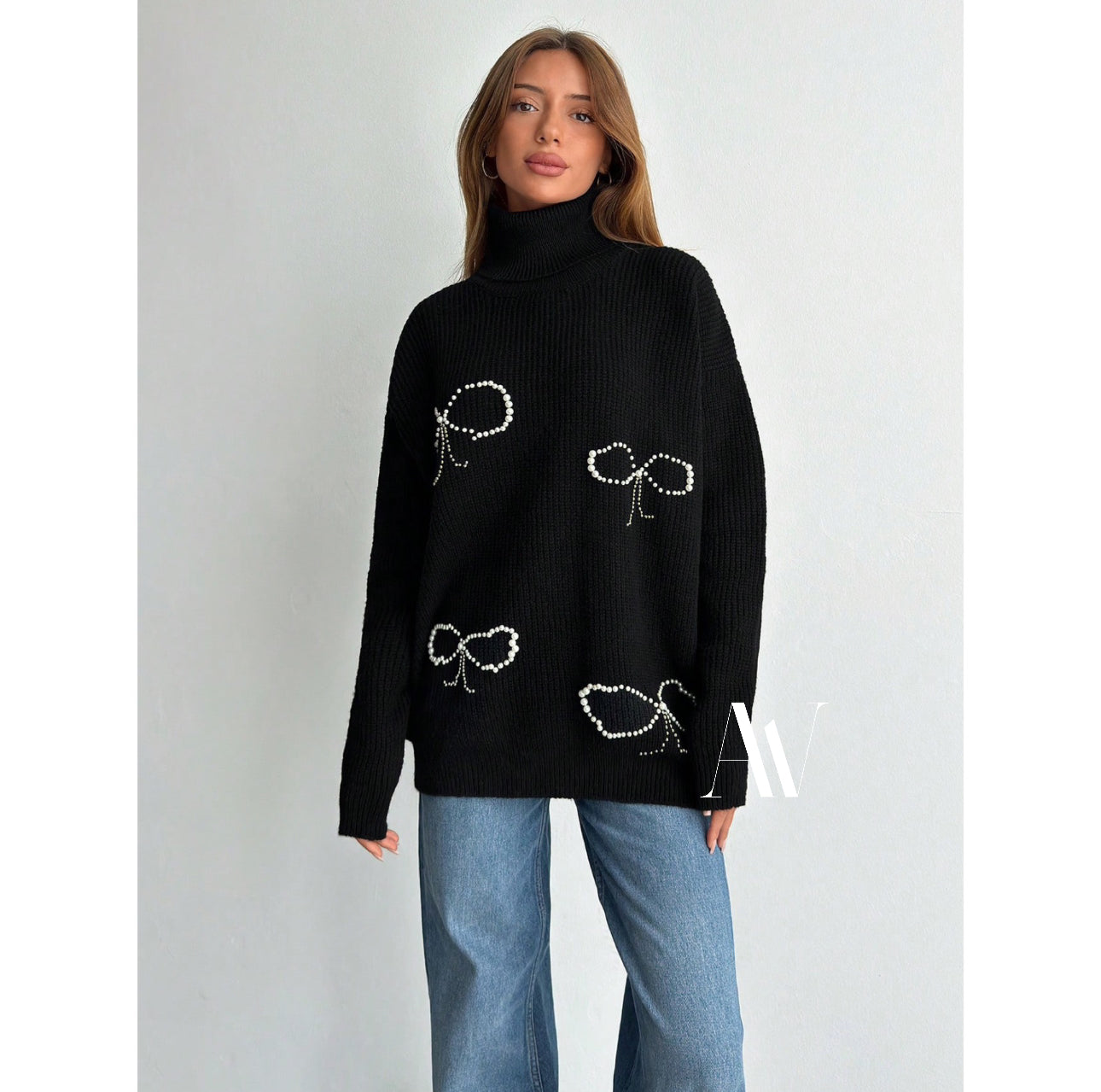 Suéter de Cuello Alto con Lazos y Glitter