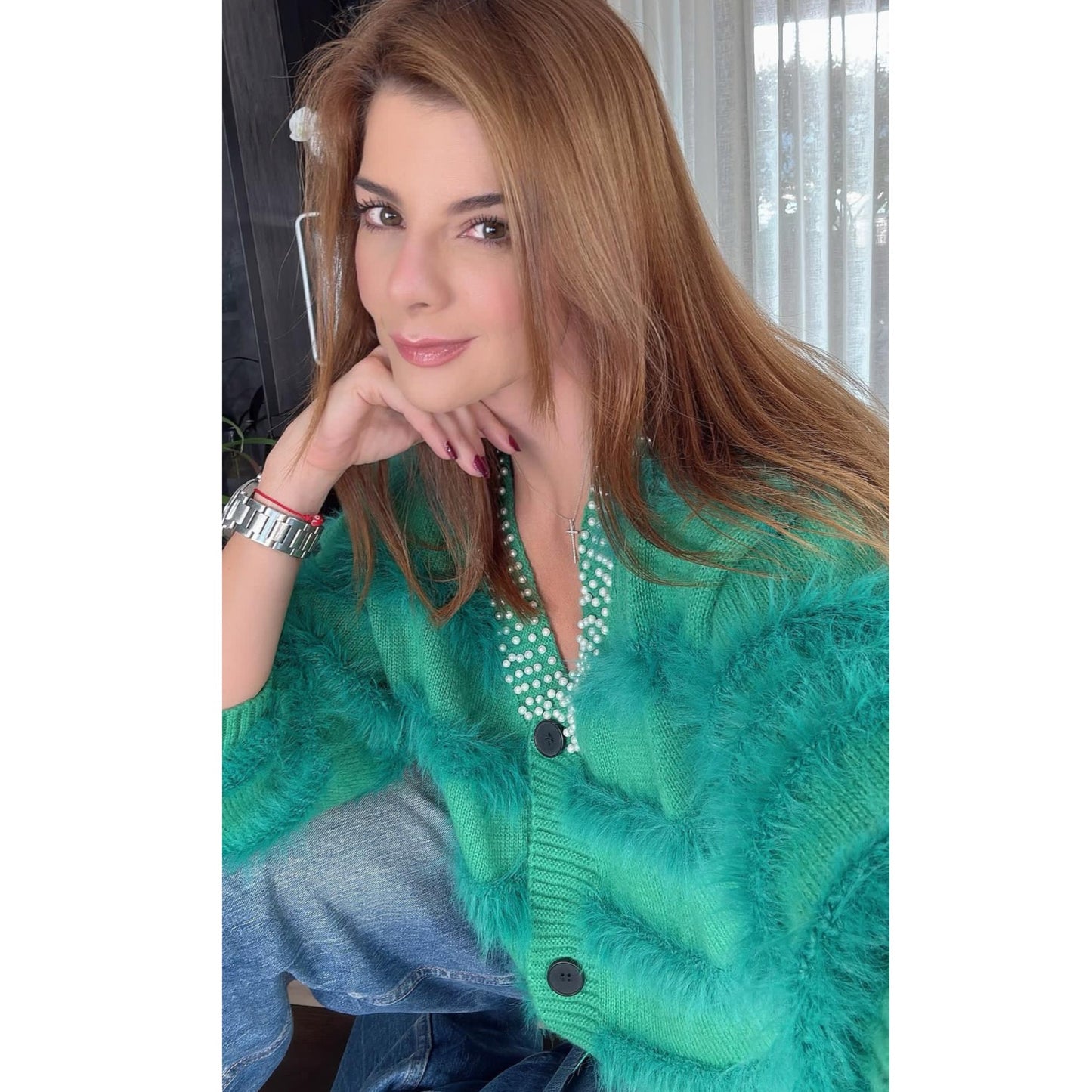 Vibrant Green Pearl Cardigan