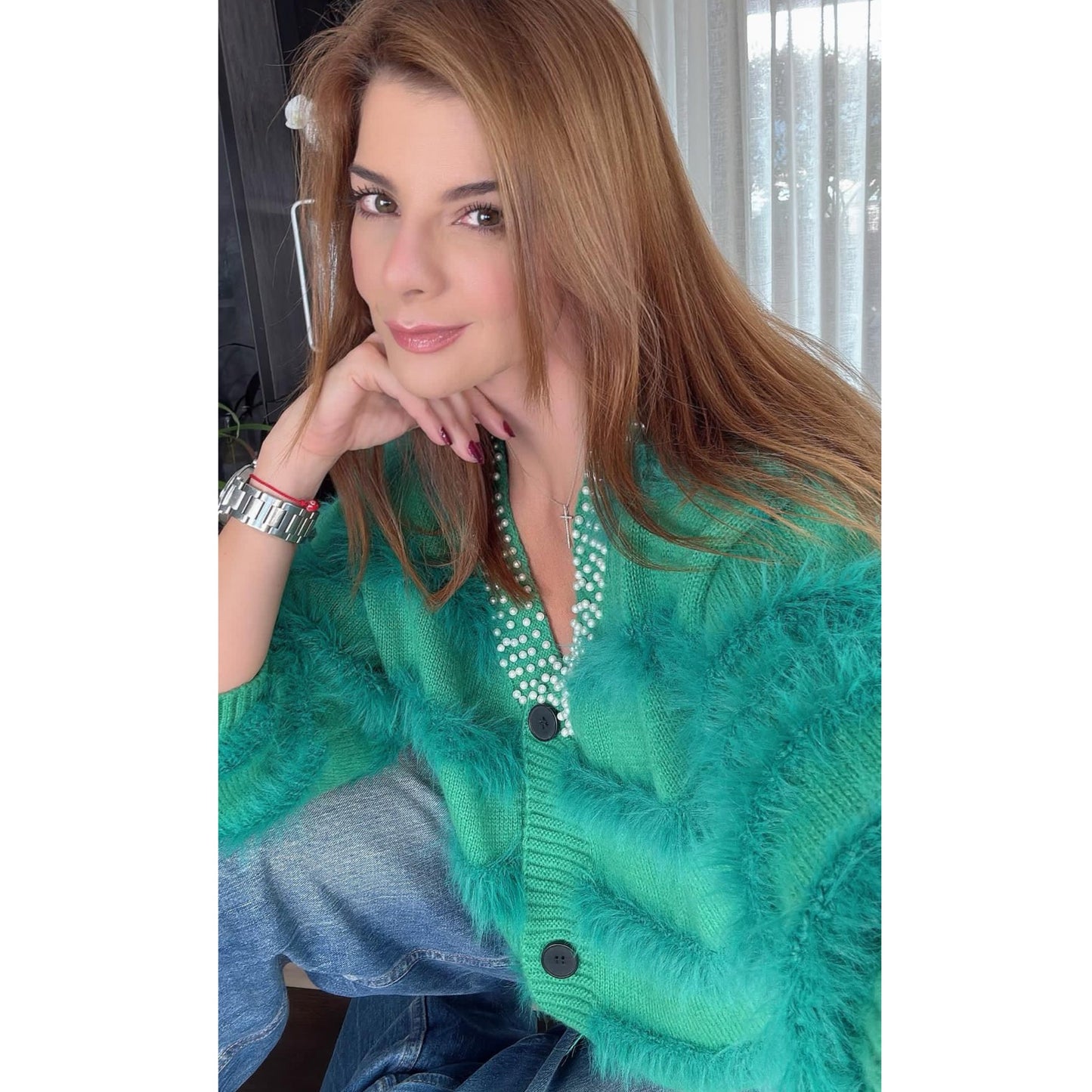 Vibrant Green Pearl Cardigan