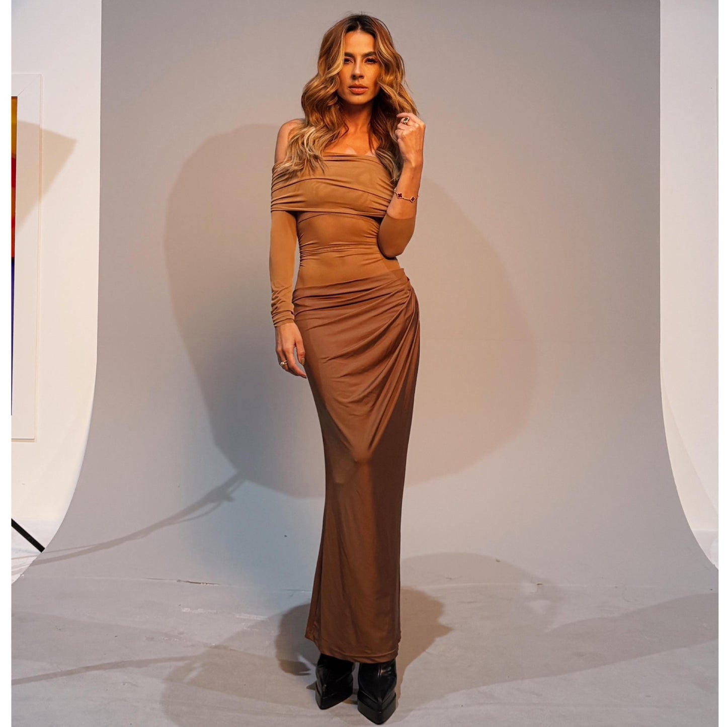 Maxi Vestido Cuello Barco Cf Mocha
