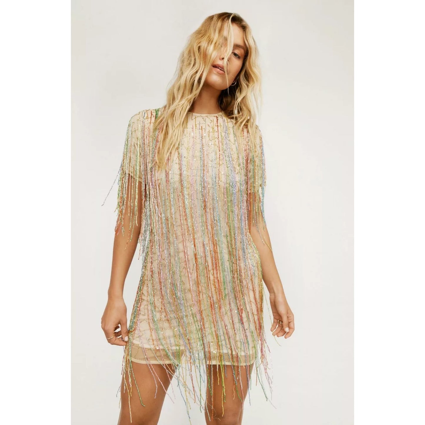 Vestido Glitter con Flecos