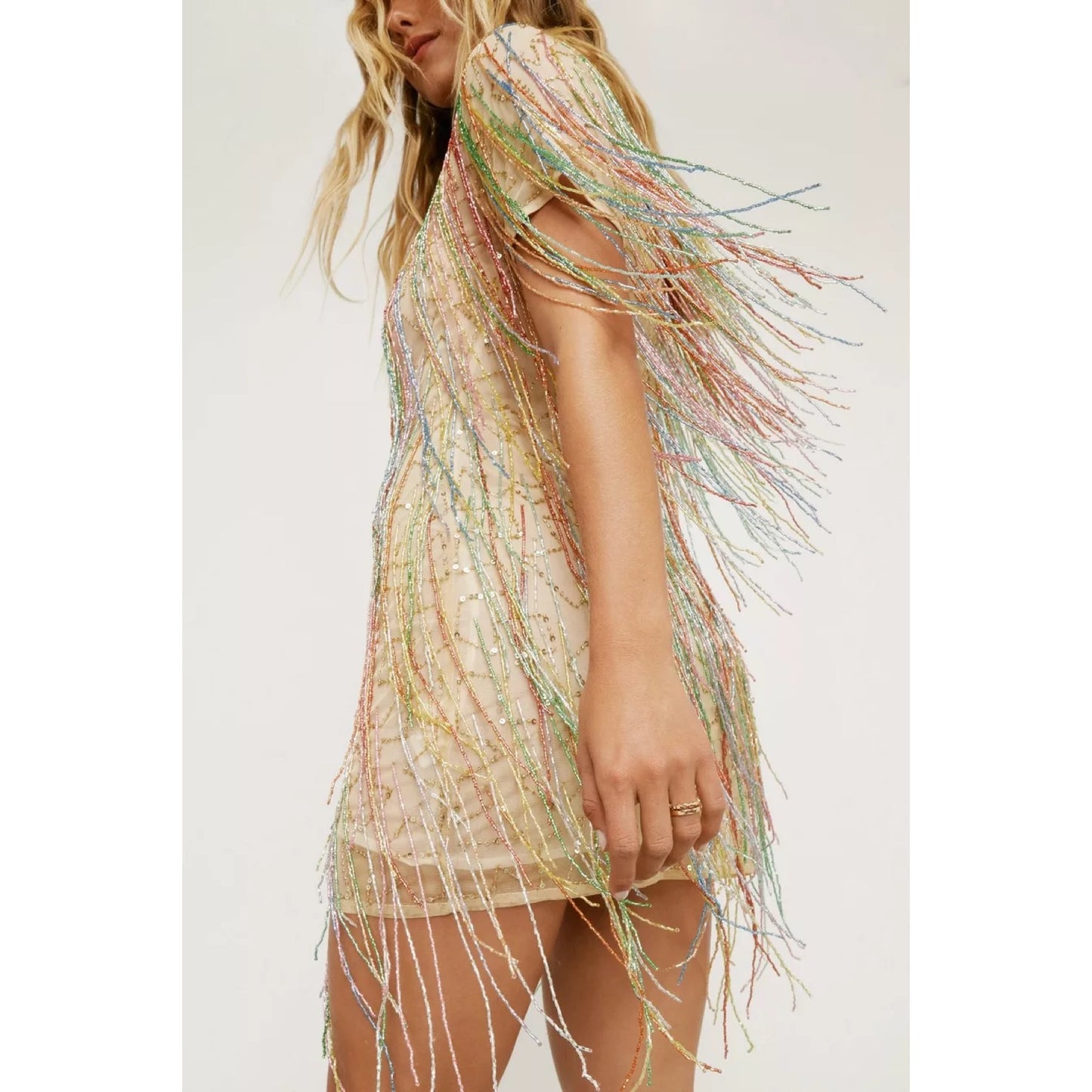 Vestido Glitter con Flecos