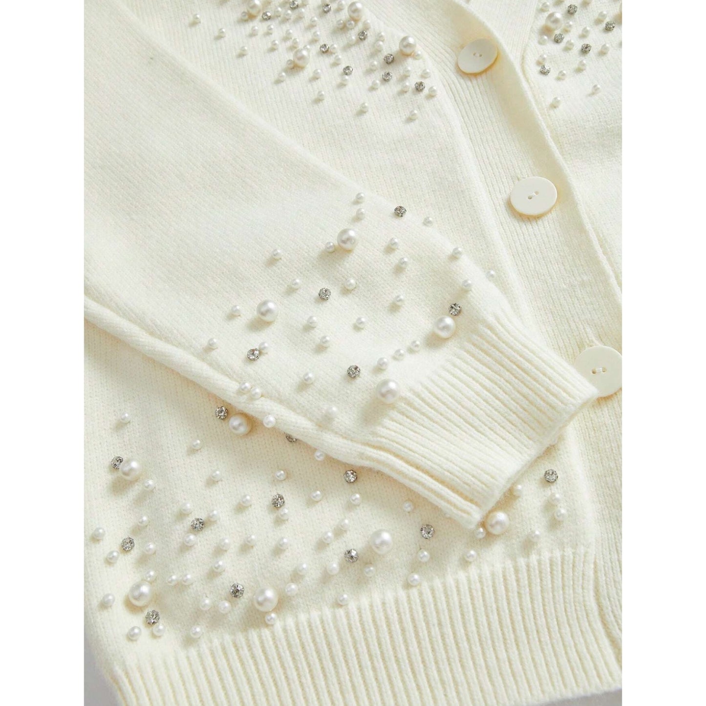 Cardigan en Tejido de Punto Recamado en Perlas