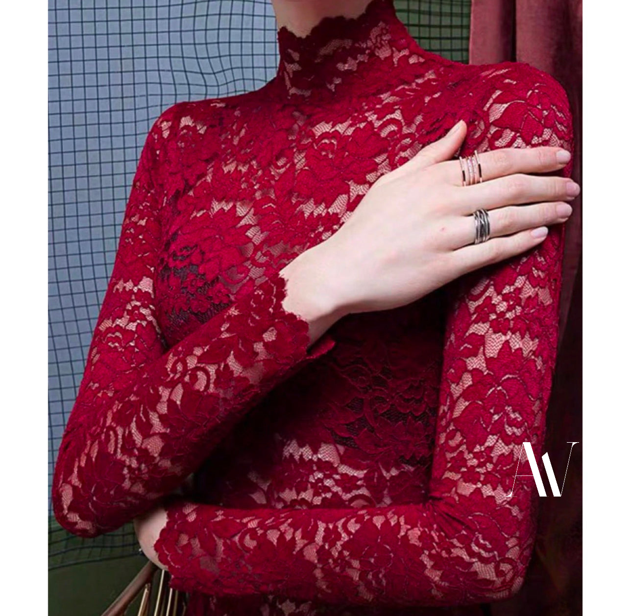 Burgundy Mesh Lace Top