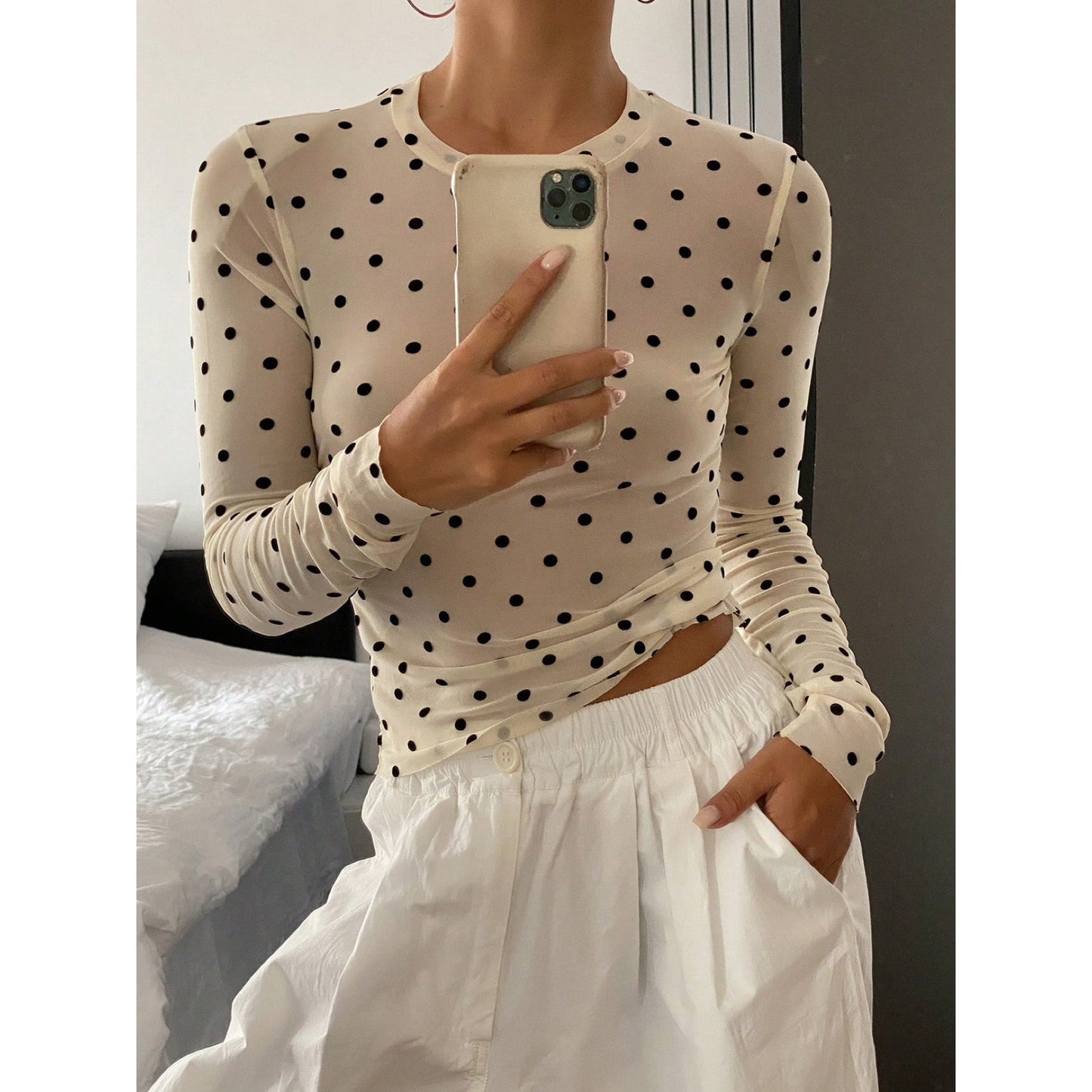 Long Sleeve Polka Dot Top