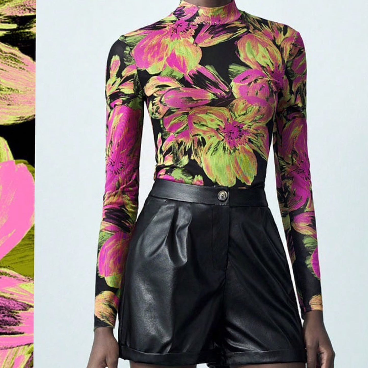 Long Sleeve Floral Mesh Top