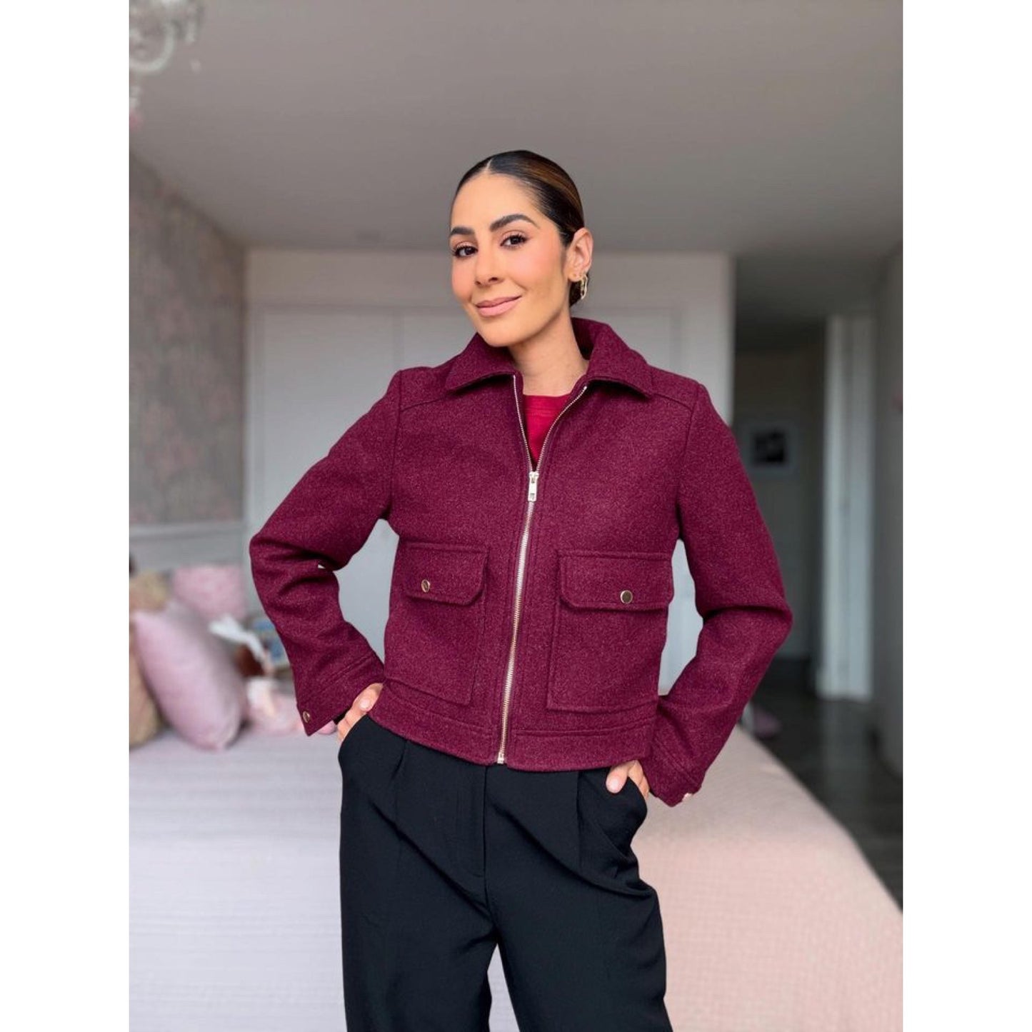 Chaqueta Burgundy con Cremallera