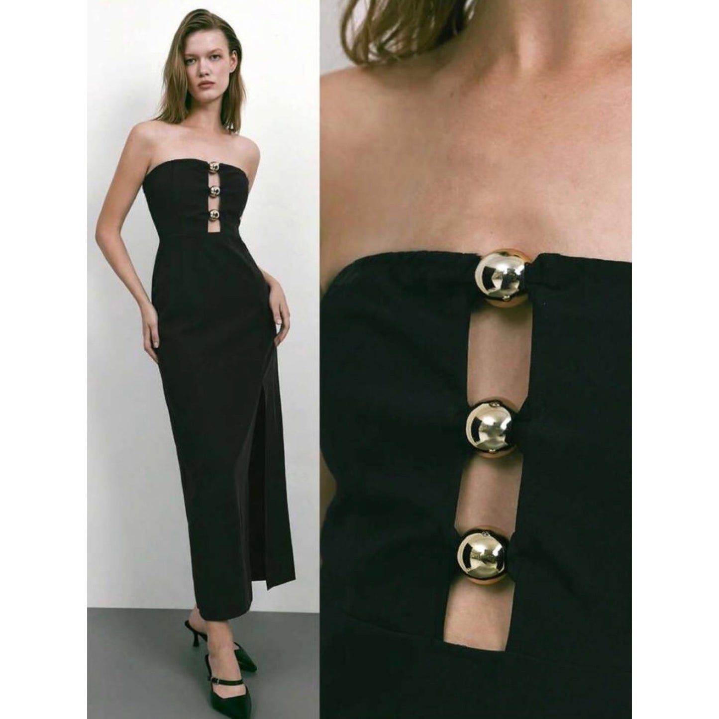 Strapless Midi Dress With Neckline