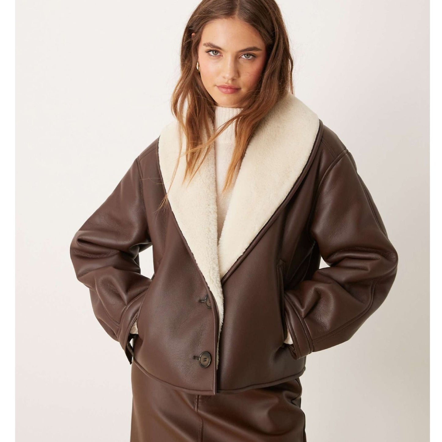 Mocha Shearling Collar Jacket