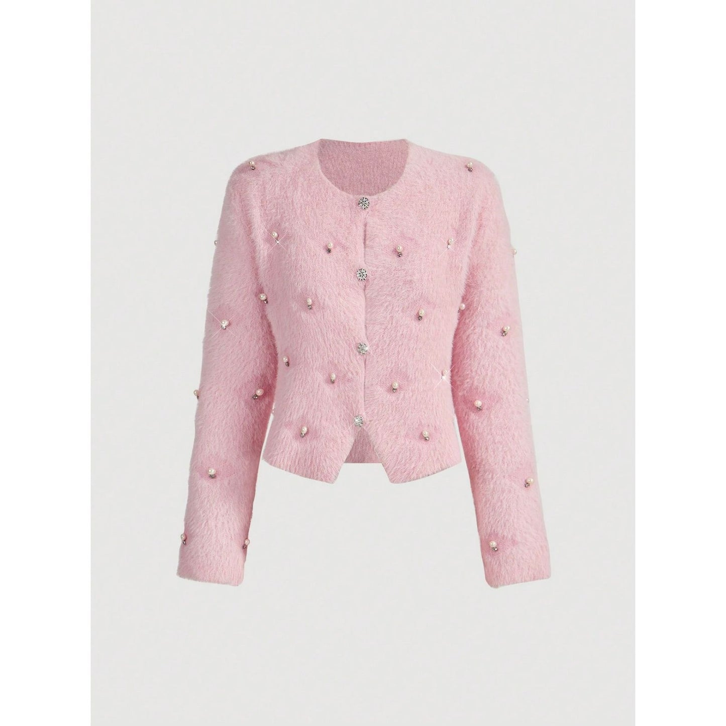 Cardigan with Pearl and Rhinestone Appliques